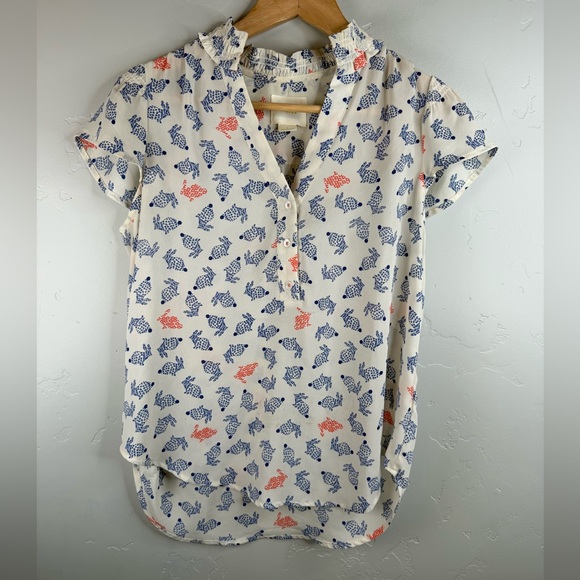 Anthropologie Maeve Hop Around Bunny Rabbit Blouse Button-Up Shirt Size 0 - Picture 2 of 9